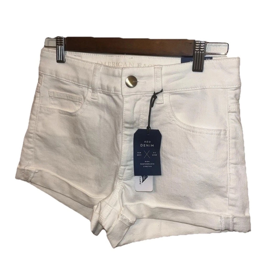 American Eagle Outfitters White Denim High Rise Shortie Shorts Size 4 NWT Summer - Picture 3 of 9